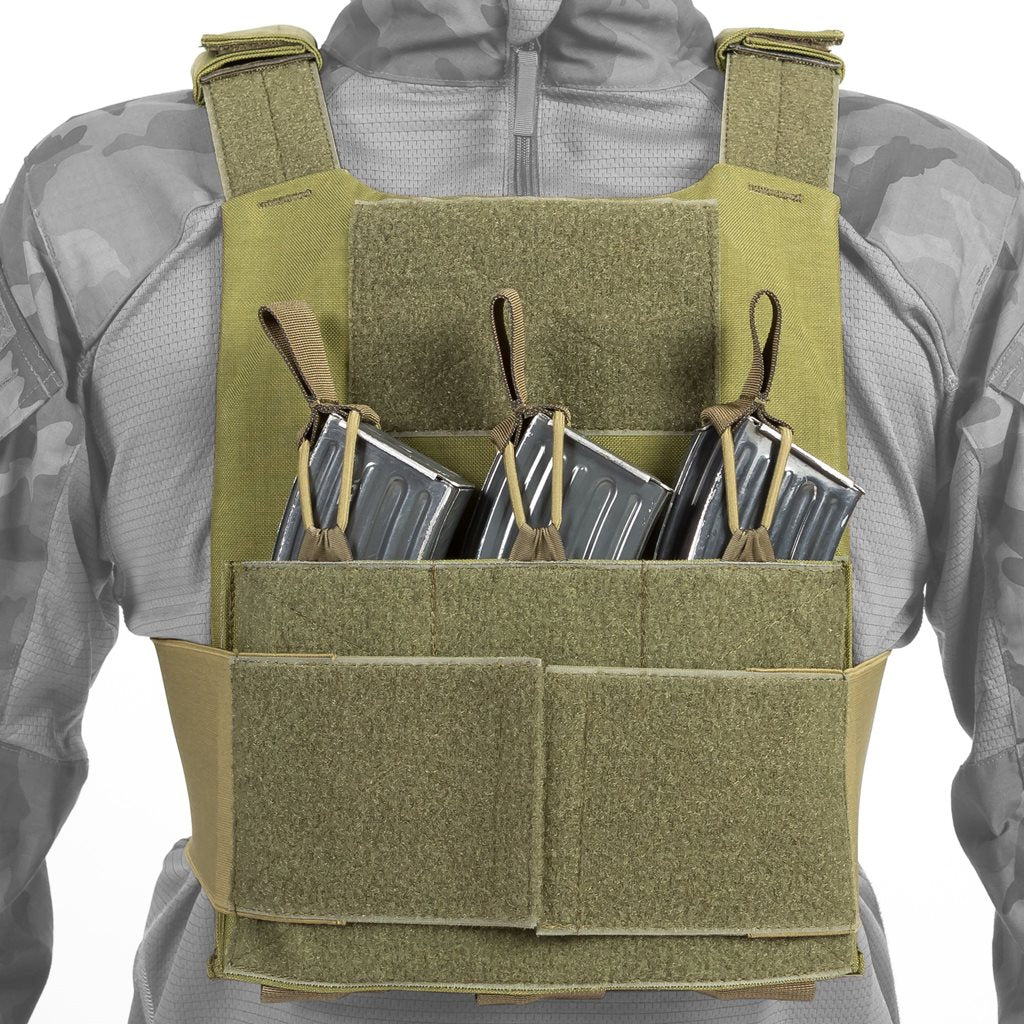 Chaleco portaplacas STRIVA verde en Cordura 500D, perfil bajo, para placas 250x300x24 mm