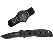 Set EXTREME OPS: navaja plegable táctica y reloj con compás en caja metálica de regalo