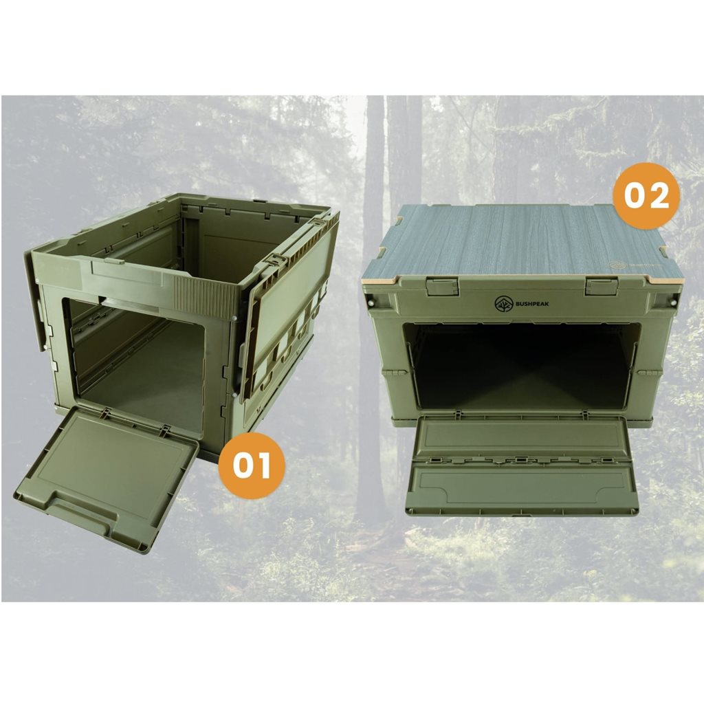 Caja plegable Flexbox 50 L verde de polipropileno con tapa de dos piezas y accesos laterales
