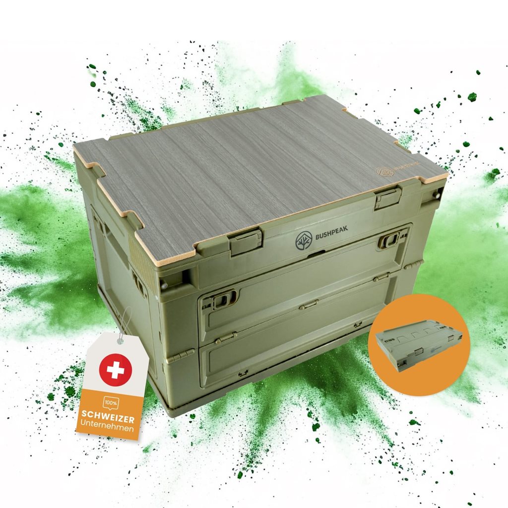 Caja plegable Flexbox 50 L verde de polipropileno con tapa de dos piezas y accesos laterales