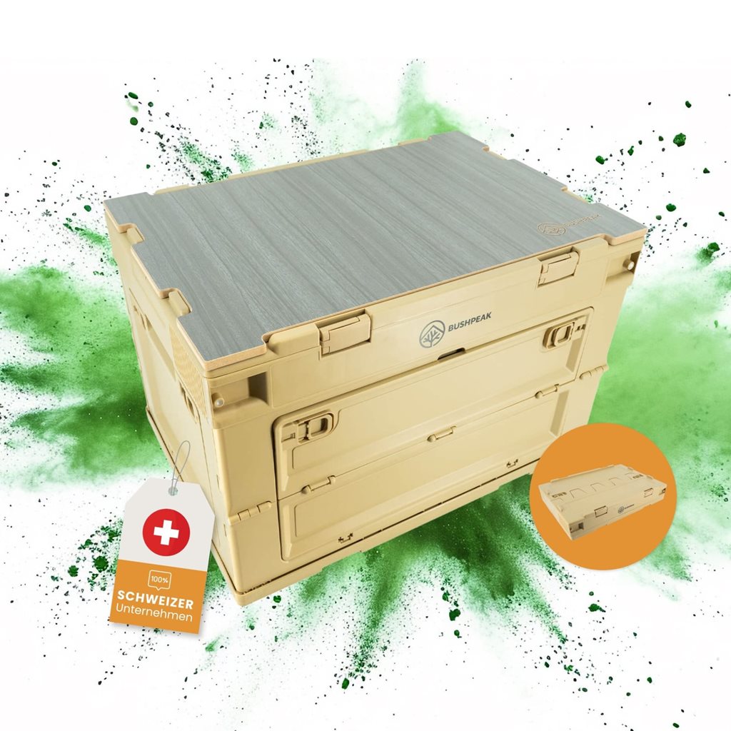 Caja plegable Flexbox 50L verde de polipropileno con tapa bipartida y acceso lateral