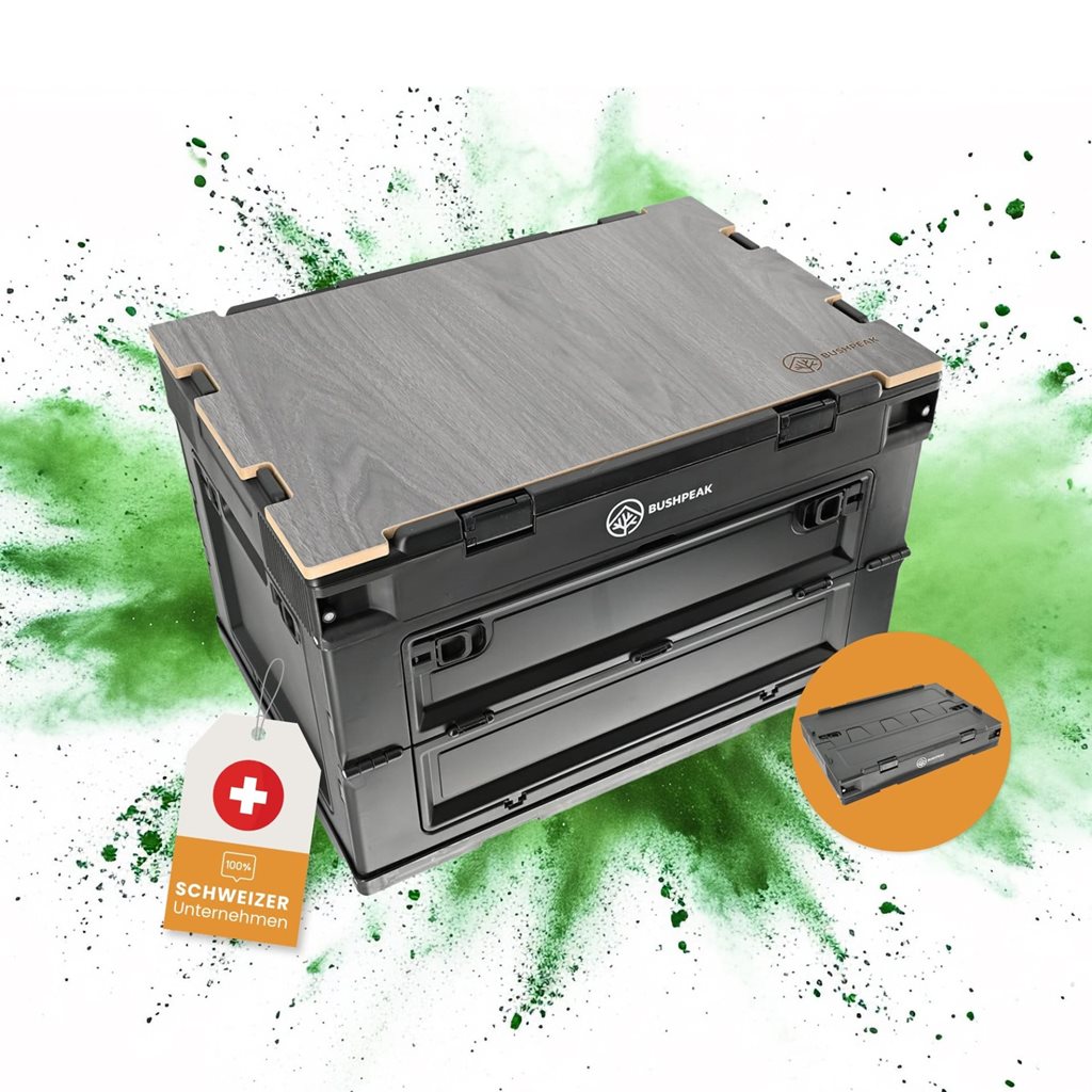 Caja plegable Flexbox 50L verde de polipropileno con tapa bipartida y acceso lateral