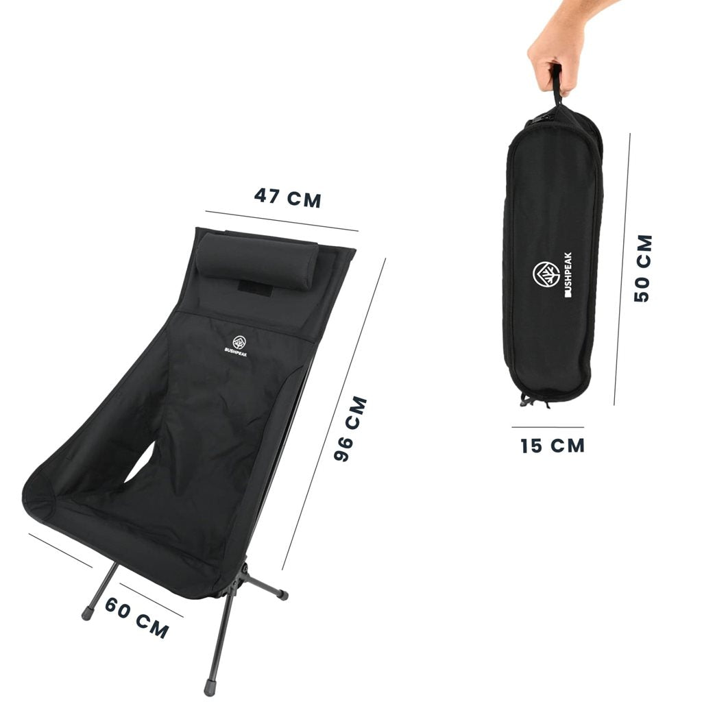 Silla de camping Wildscape alta, ligera y plegable en negro