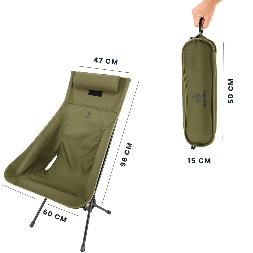 Silla de camping Wildscape alta, ligera y plegable en negro