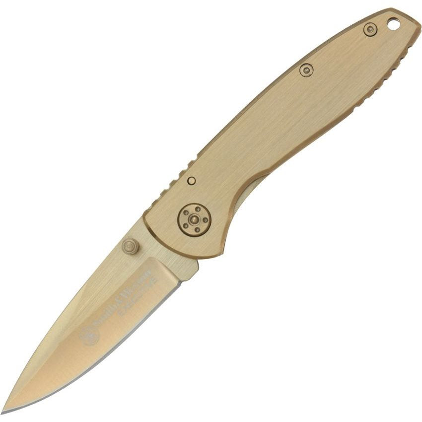 Navaja plegable Executive Gold con hoja lisa de acero inoxidable y recubrimiento de titanio, color dorado