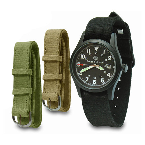 Reloj MILITARY Smith & Wesson negro con correas de lona intercambiables