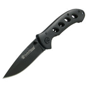 Navaja plegable S&W OASIS negra con hoja lisa y cuerpo de acero inoxidable con acabado titanio