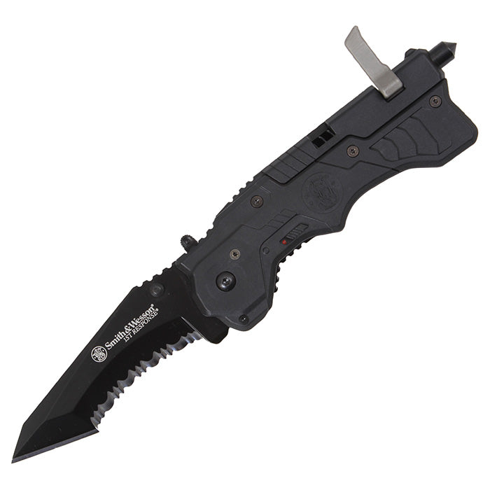 Cuchillo plegable Smith & Wesson SW911B con hoja dentada y rompecristales