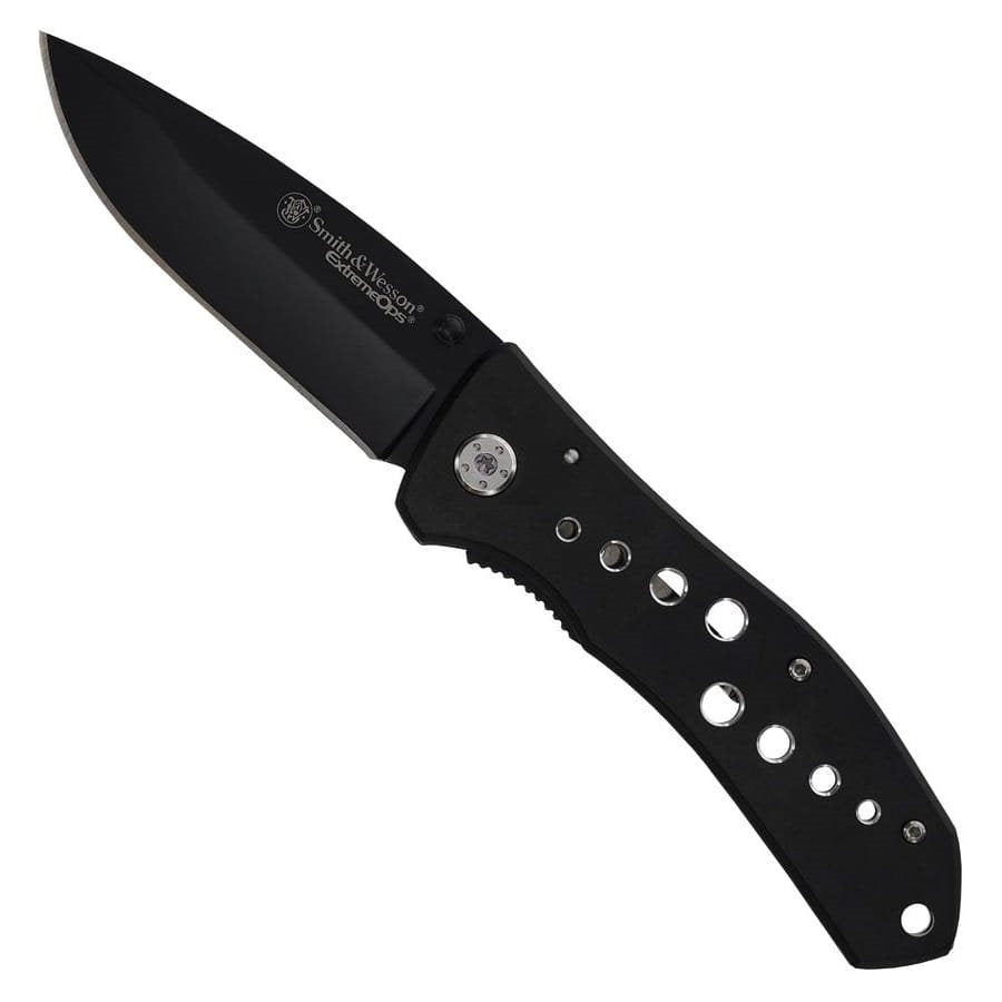 Navaja plegable ExtremeOps SWA10CP negra con filo liso (EDC)