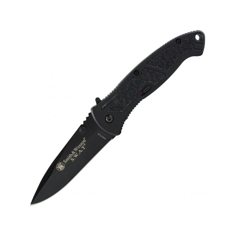 Navaja plegable Smith & Wesson S.W.A.T. negra con hoja lisa de acero 4034 y empunadura de aluminio