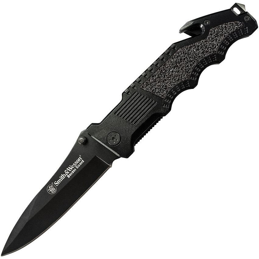 Navaja plegable S&W Border Guard 2 negra, hoja lisa, longitud total aprox. 25 cm