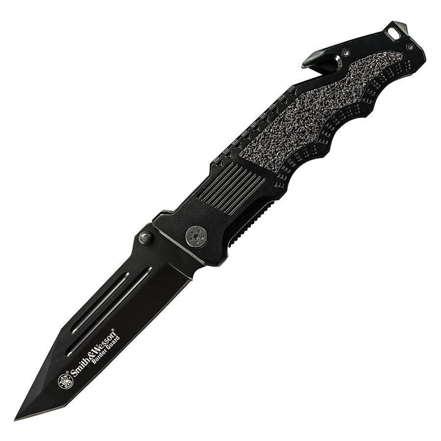 Cuchillo plegable Smith & Wesson Border Guard Rescue negro con hoja tipo tanto y clip