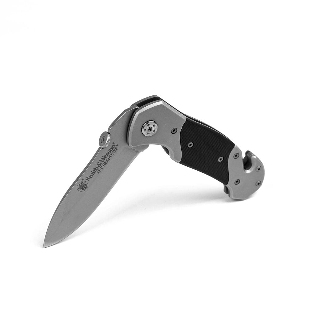 Navaja plegable Smith & Wesson First Response con cortacinturones y rompecristales, hoja inox 4000 y mango acero/G-10