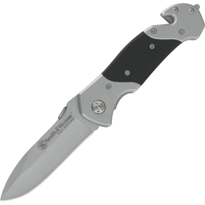 Navaja plegable Smith & Wesson First Response con cortacinturones y rompecristales, hoja inox 4000 y mango acero/G-10