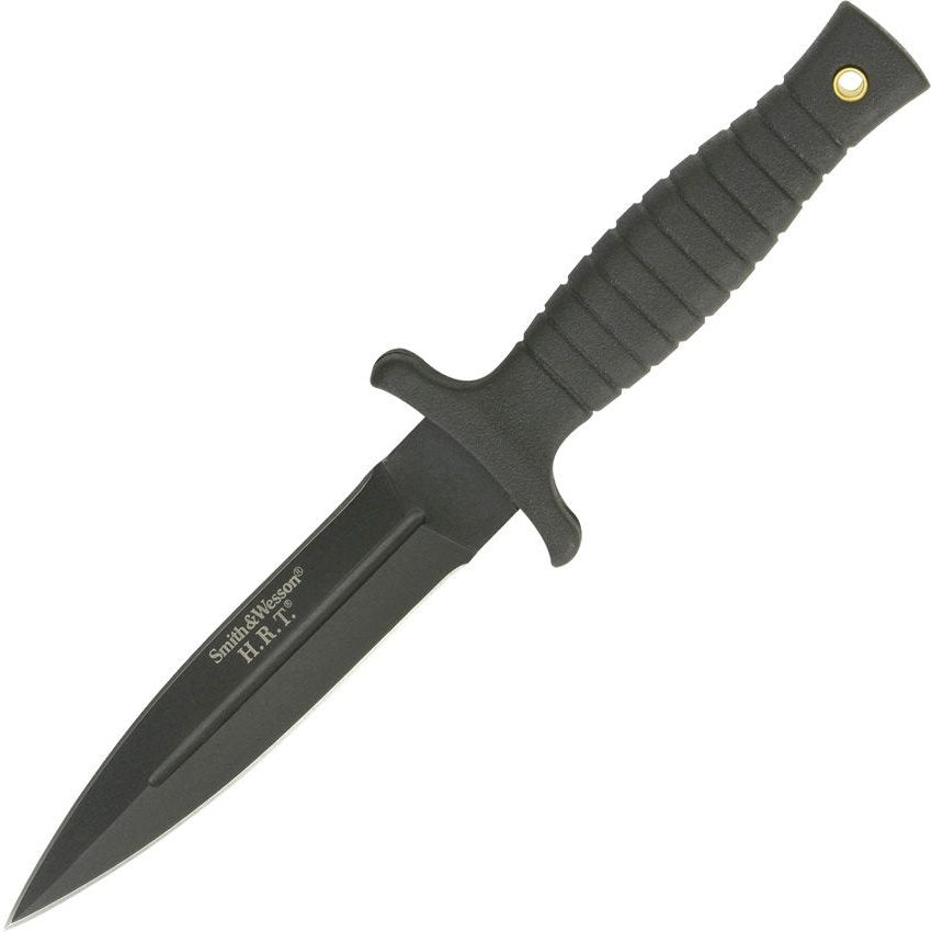 Daga Smith & Wesson H.R.T.9 negra con hoja fija 7Cr17 y mango de goma
