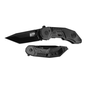 Navaja plegable SWMP3B Smith & Wesson negra, apertura asistida, hoja acero 4034 y rompecristales