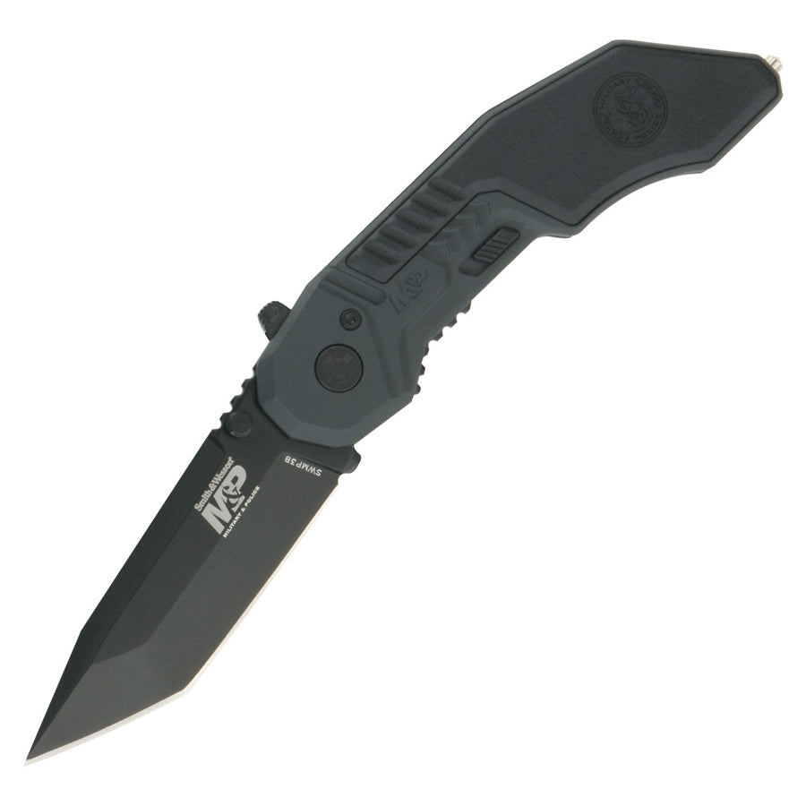 Navaja plegable SWMP3B Smith & Wesson negra, apertura asistida, hoja acero 4034 y rompecristales