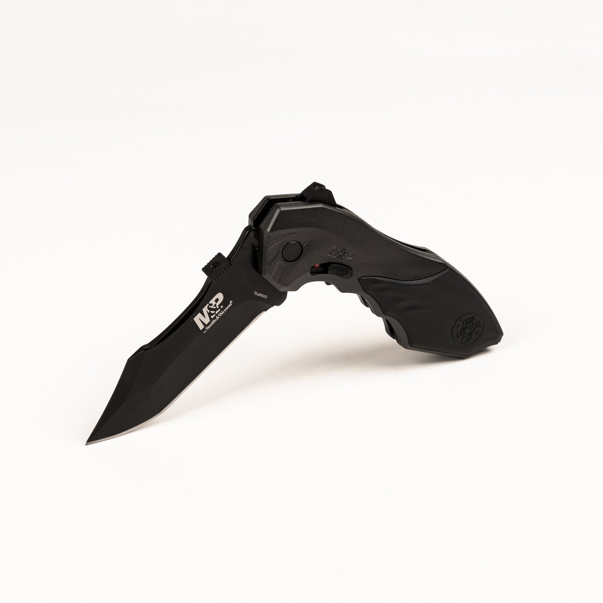 Navaja S&W SWMP5L negra hoja recta acero 4034 mango aluminio goma antideslizante rompecristales