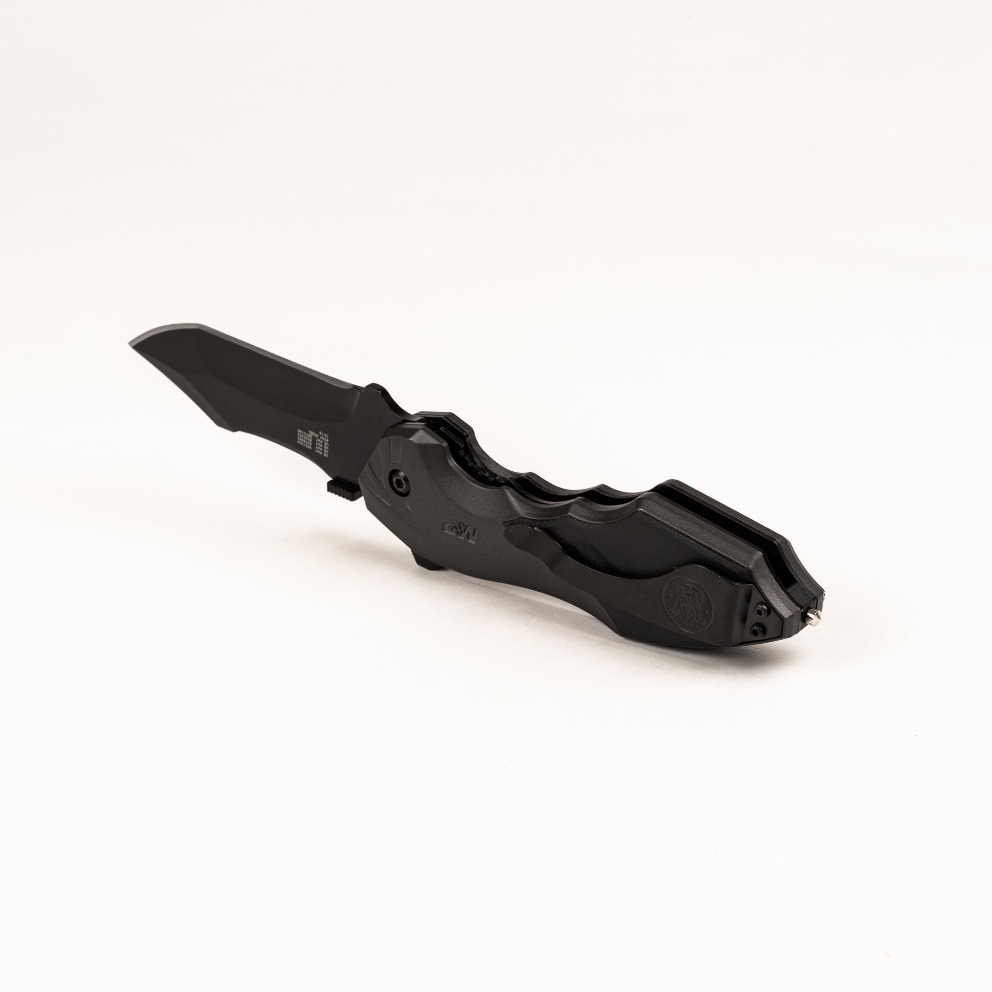 Navaja S&W SWMP5L negra hoja recta acero 4034 mango aluminio goma antideslizante rompecristales