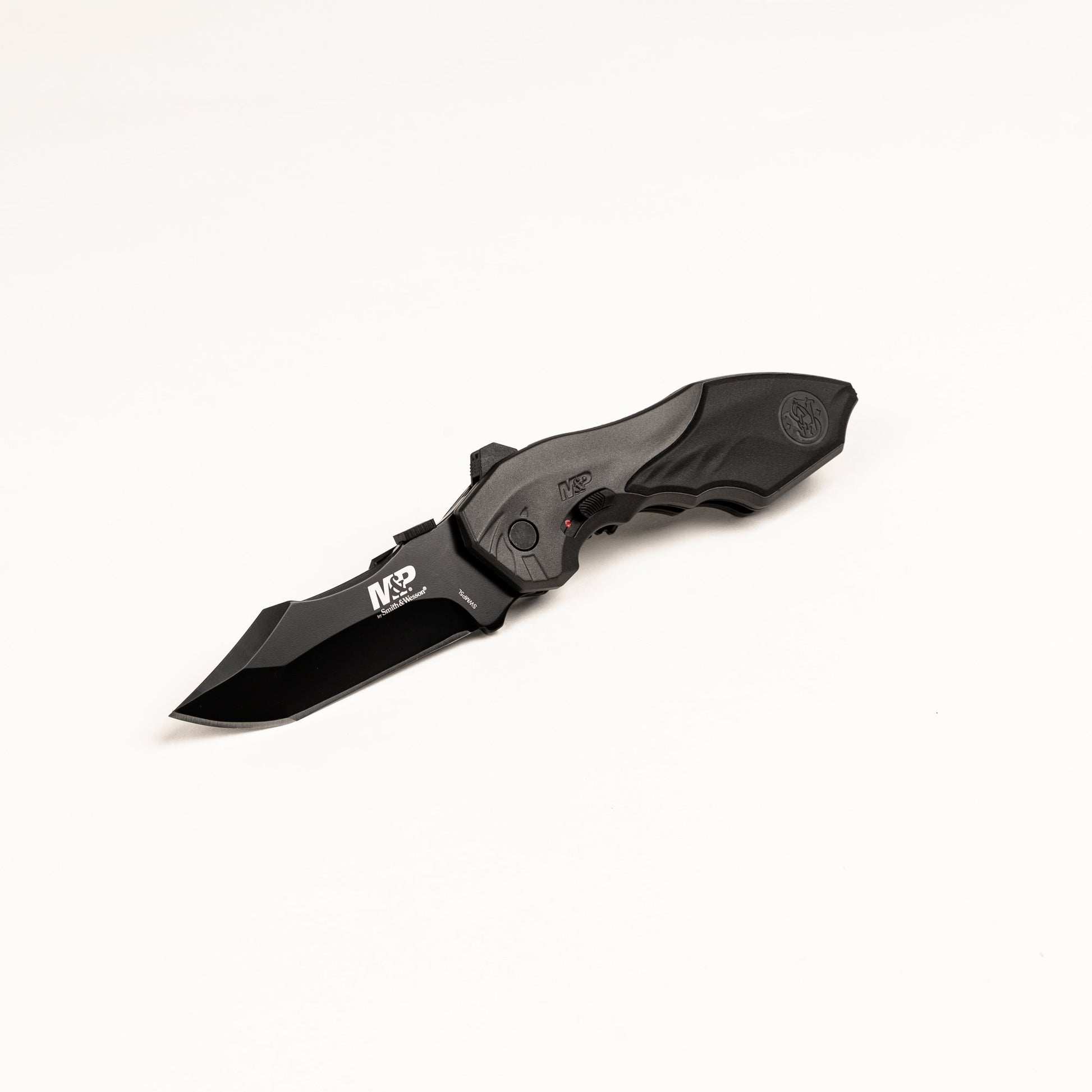 Navaja S&W SWMP5L negra hoja recta acero 4034 mango aluminio goma antideslizante rompecristales
