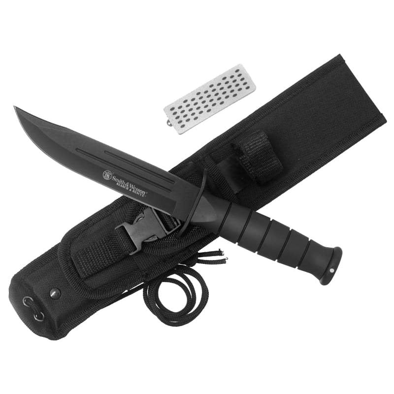 Cuchillo táctico Smith & Wesson Search & Rescue, hoja fija negra con funda y afilador