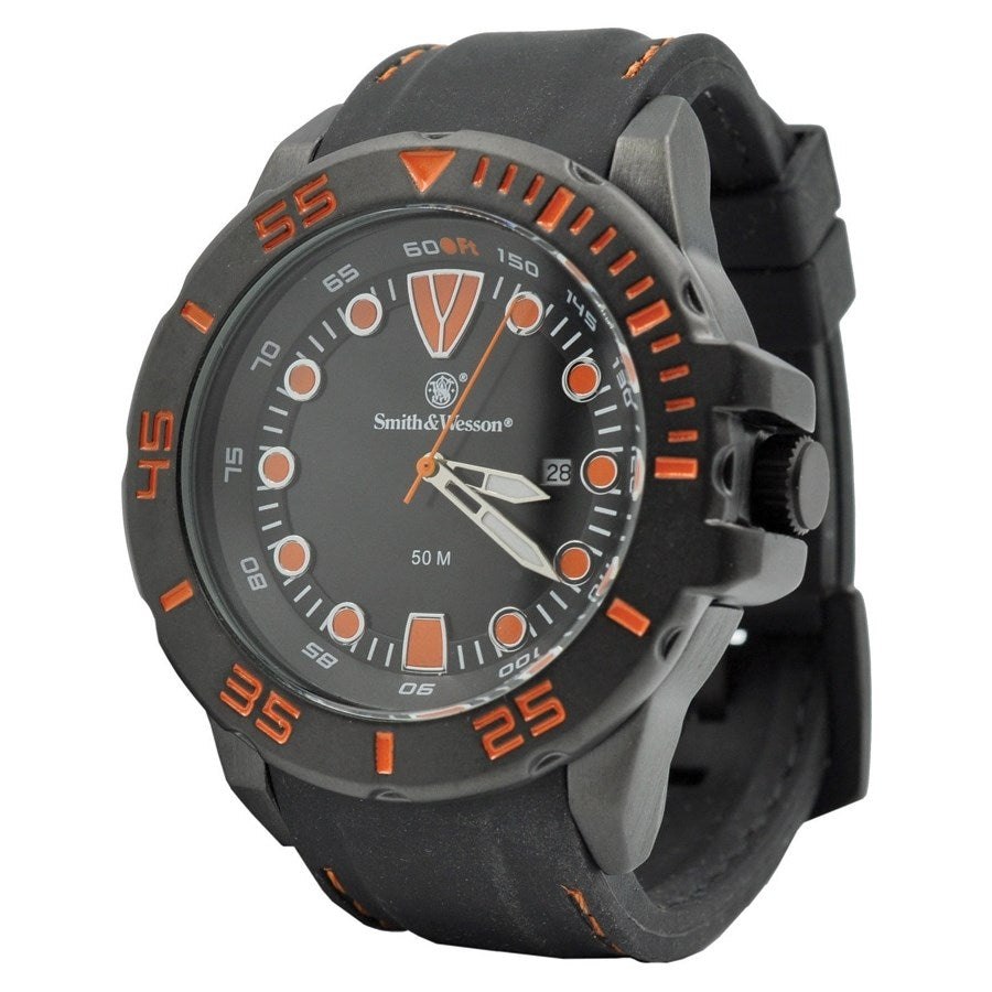 Reloj SCOUT Smith & Wesson negro y naranja con correa de goma y pespunte naranja