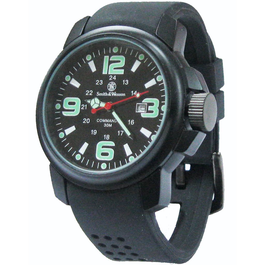Reloj COMMANDO 30M con correa de goma negra y caja de acero inoxidable 44 mm