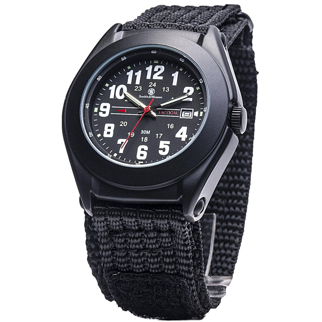 Reloj HF12BT con correa de nylon negro y blanco y caja de acero 44 mm