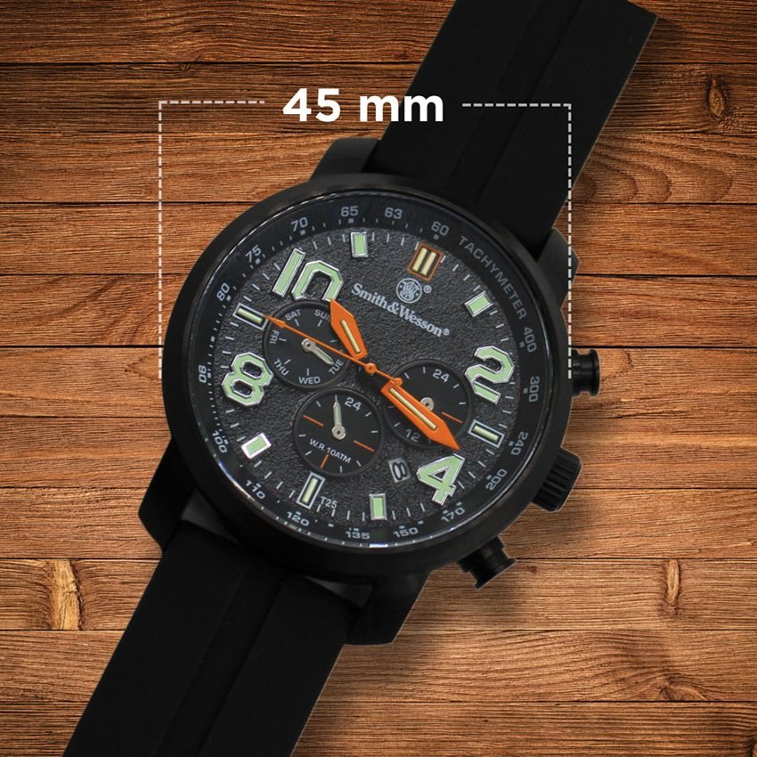 Reloj cronógrafo negro con correa de goma SWW-1500-BLK