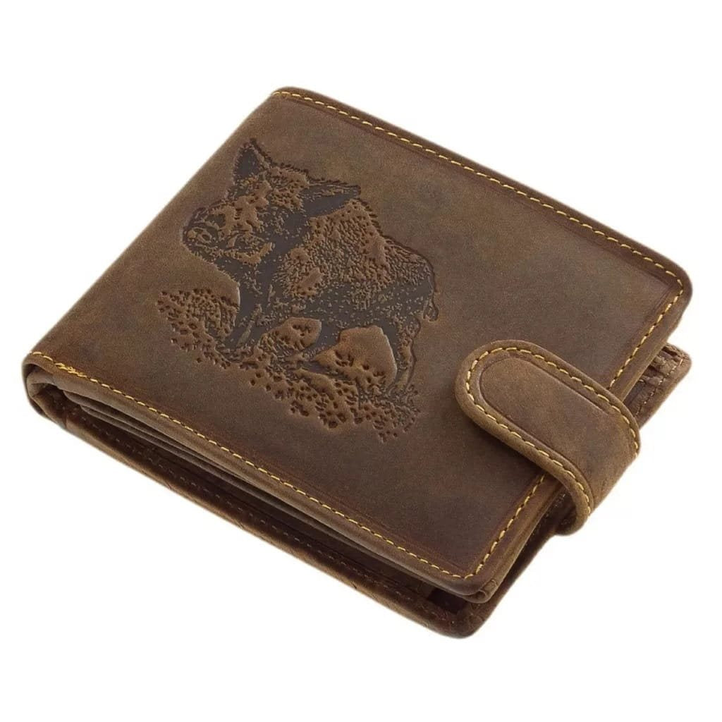Cartera de cuero GreenDeed Jabalí en caja de regalo con diseño de jabalí