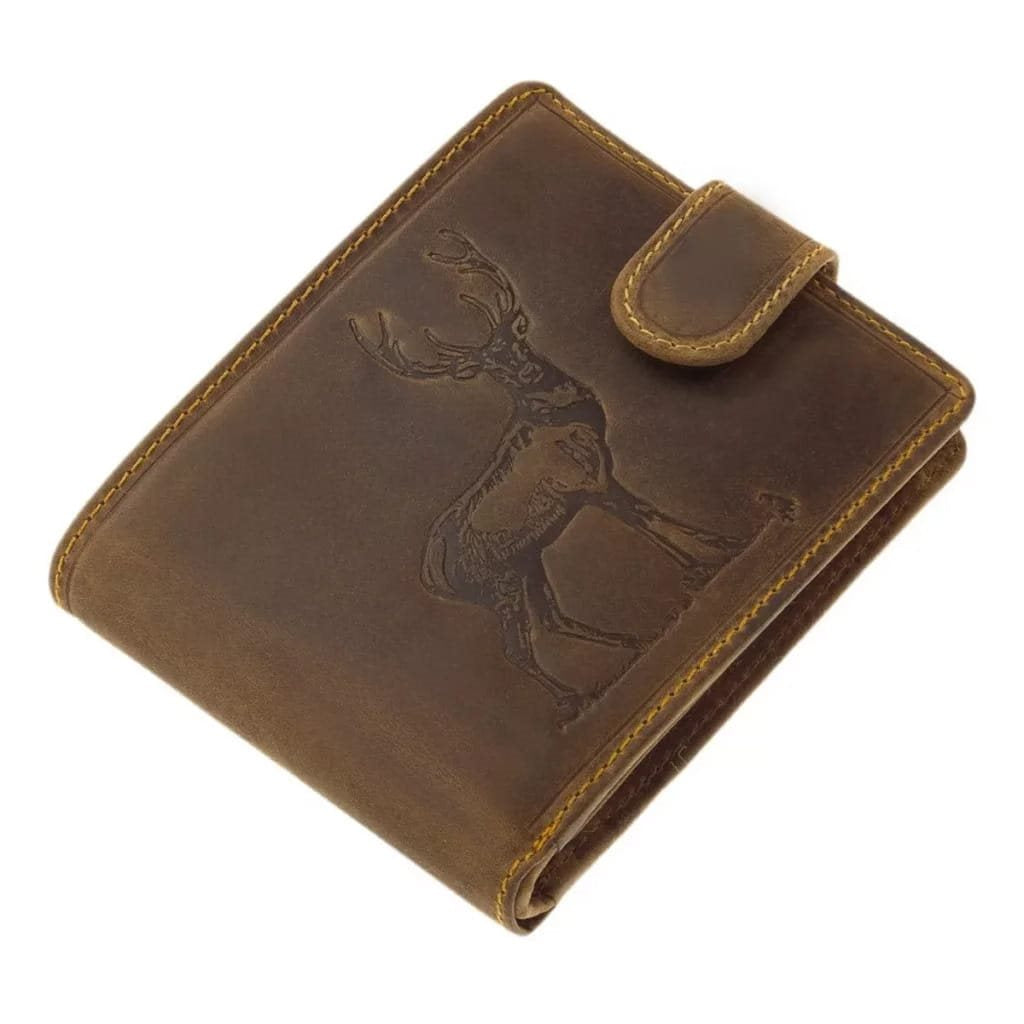 Cartera de piel GreenDeed JELEN con motivo de ciervo, presentada en caja de regalo