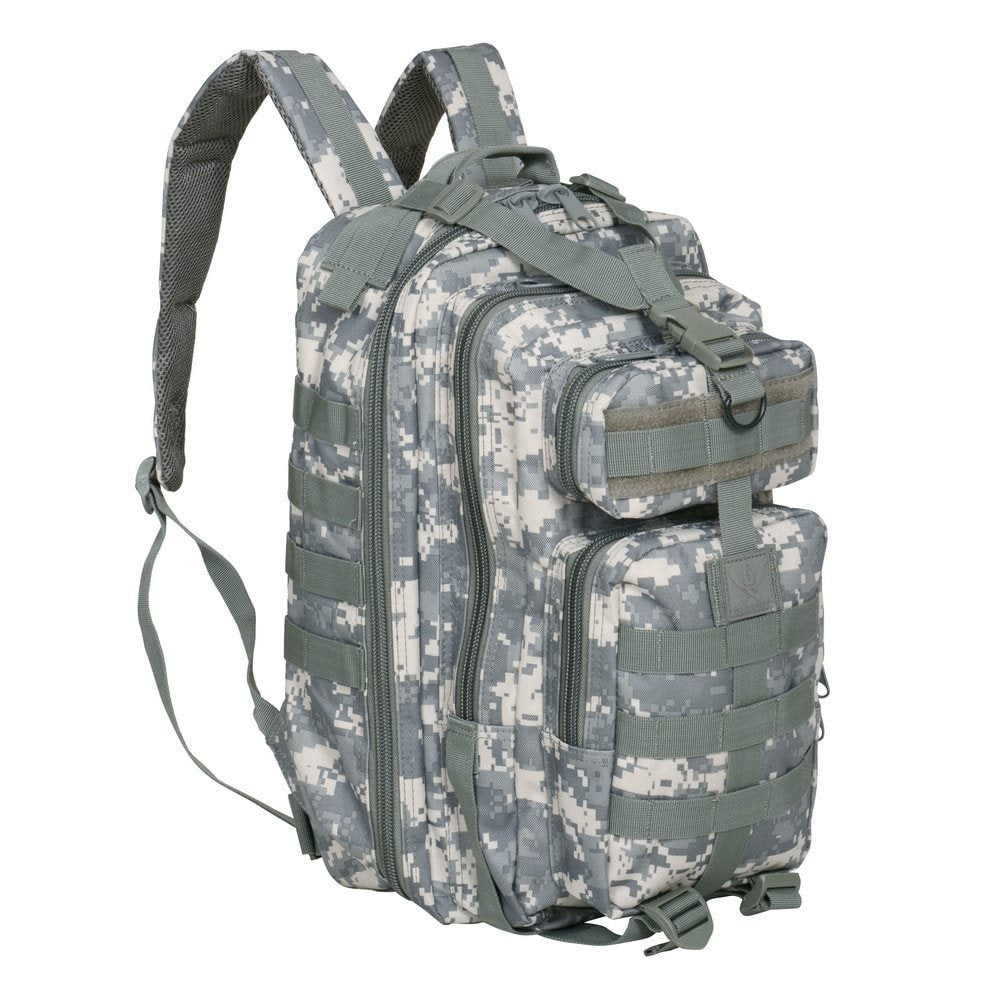 Mochila GURKHA ASSAULT pequeña negra de poliéster con revestimiento repelente al agua, sistema trasero cómodo y dos bolsillos frontales