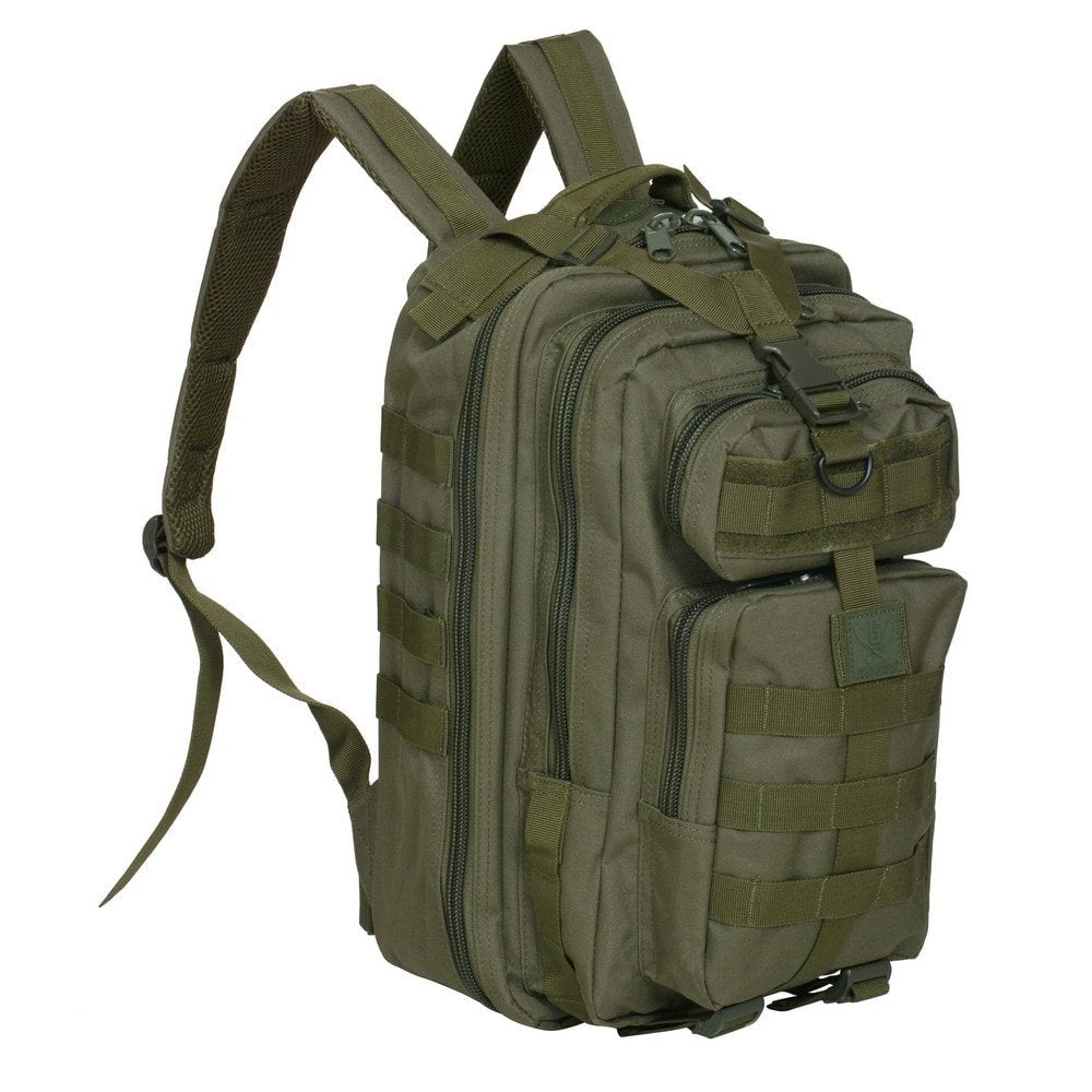 Mochila GURKHA ASSAULT pequeña negra de poliéster con revestimiento repelente al agua, sistema trasero cómodo y dos bolsillos frontales
