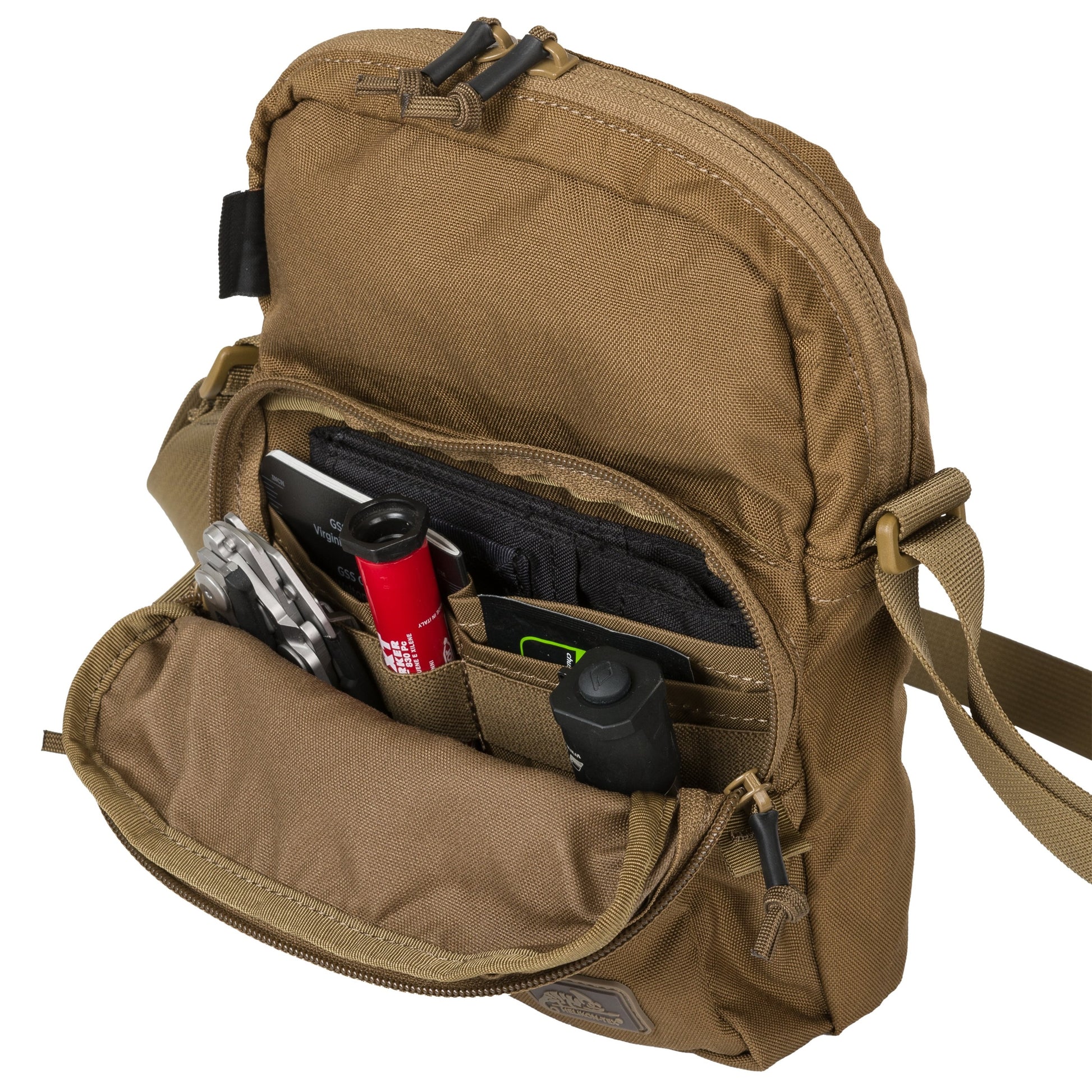 Bolsa de hombro EDC Compact negra HELIKON-TEX con dos bolsillos frontales y bolsillo trasero con velcro
