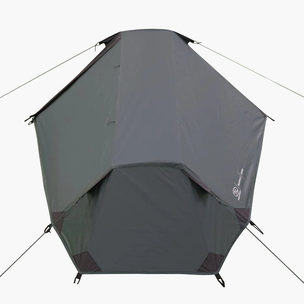 Tienda BLACKTHORN GEN2 desplegada, modelo para una persona, vista delantera