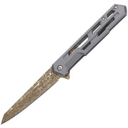 Navaja plegable TF2010 gris con hoja tanto inoxidable y acabado tipo damasco