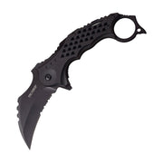Navaja plegable karambit TAC-FORCE negra, hoja combinada 80 mm, acero 3Cr13, mango ABS