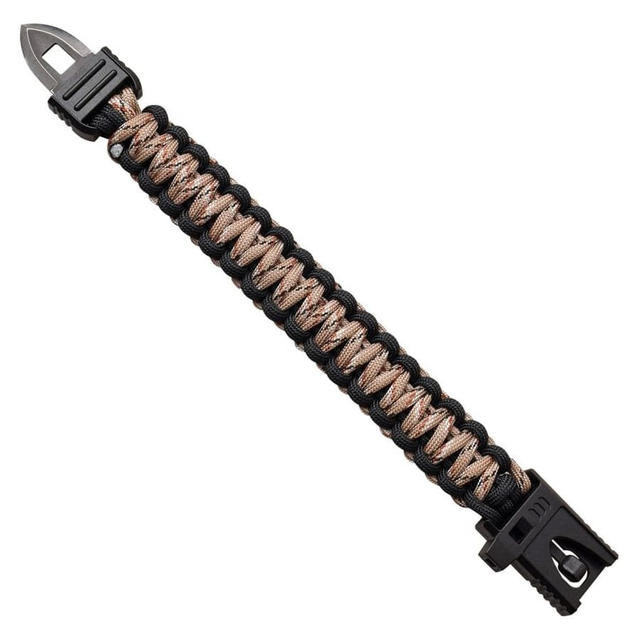 Cuchillo robusto de hoja fija con cortador superior y pulsera paracord incluida