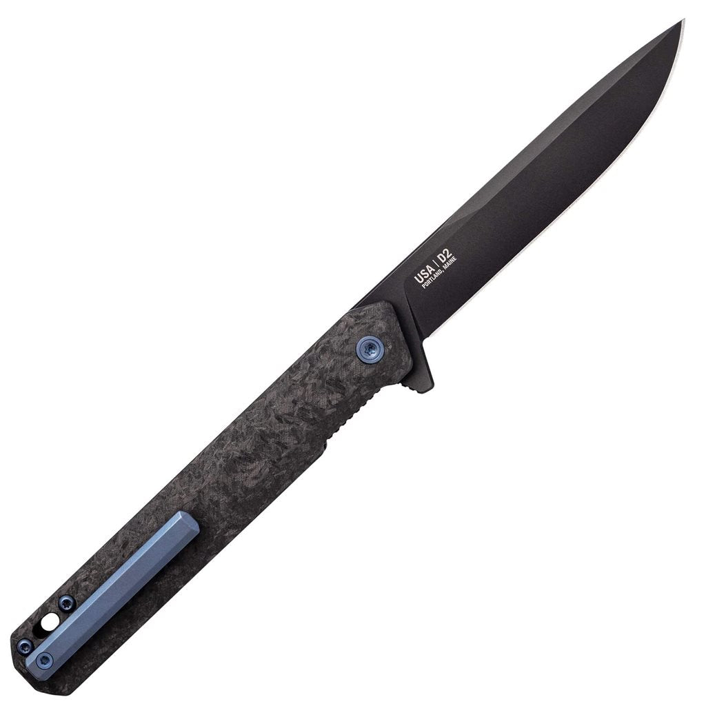 Navaja plegable TEKTO F2 BRAVO con hoja Drop point D2 y mango de fibra de carbono