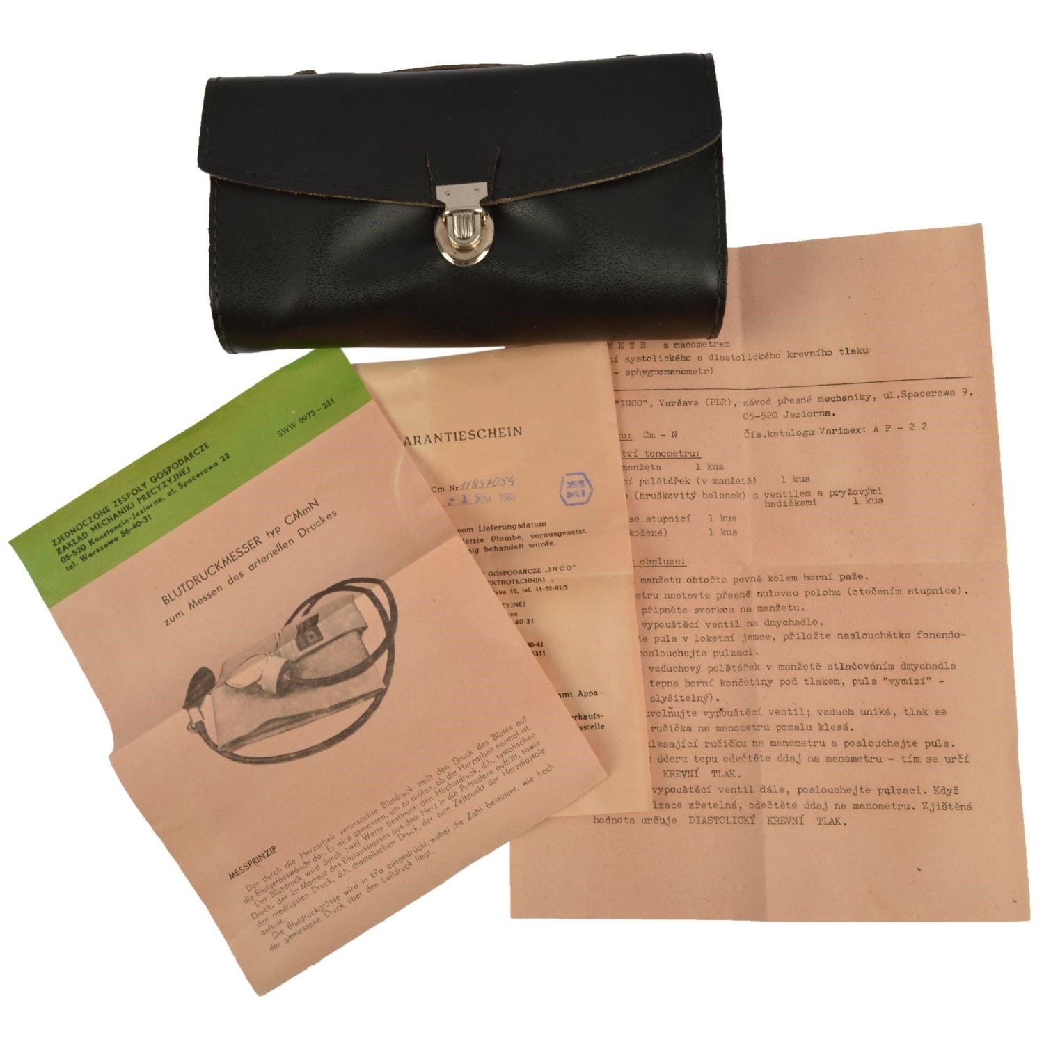 Medidor de presión INCO polaco con funda, excedente militar; almacenado largo tiempo.