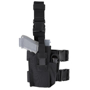 Funda pistolera muslo MOLLE negra, modular, con bolsillo para cargador y hebillas fastex