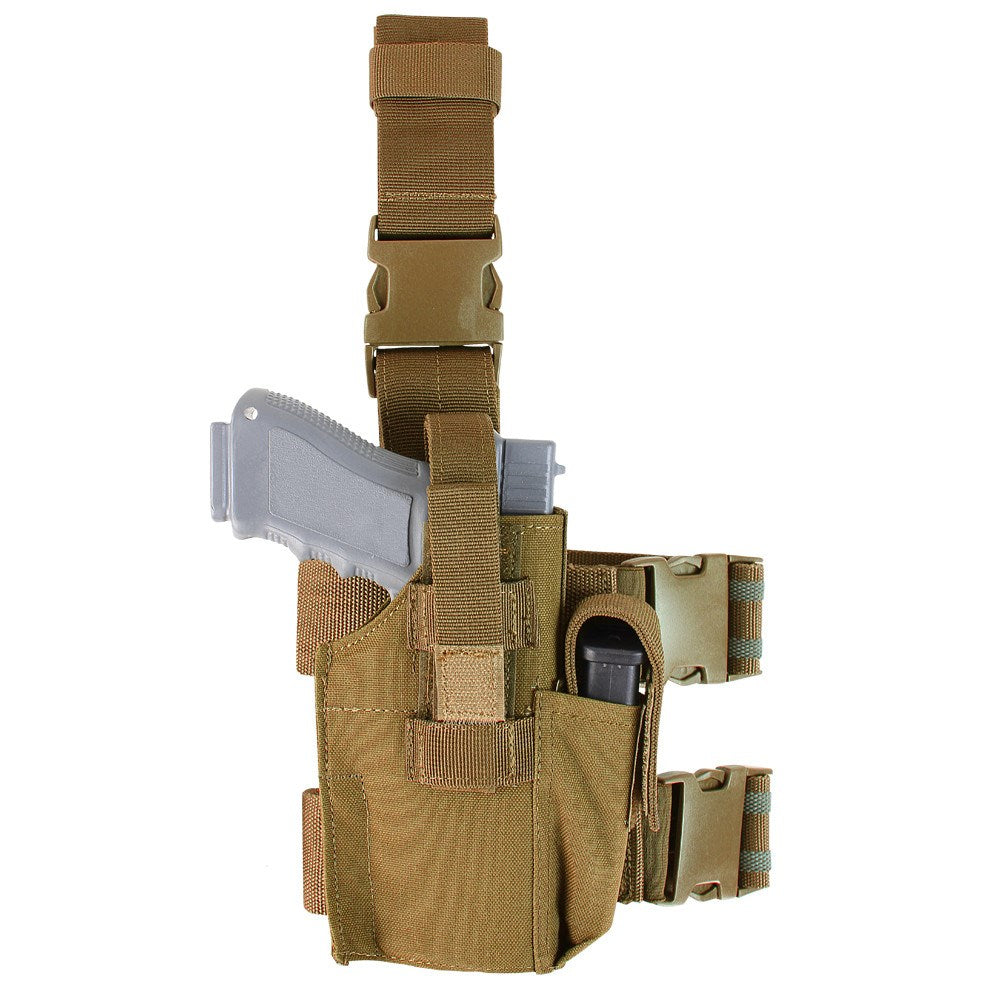 Funda pistola muslo MOLLE con bolsillo para un cargador, dos hebillas fastex y cinta hook/loop