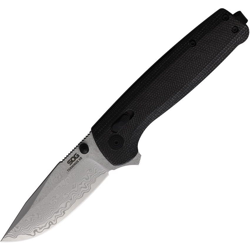 Cuchillo plegable TERMINUS XR con hoja de acero damasco, mango de G10 y fibra de carbono, longitud 18,31 cm