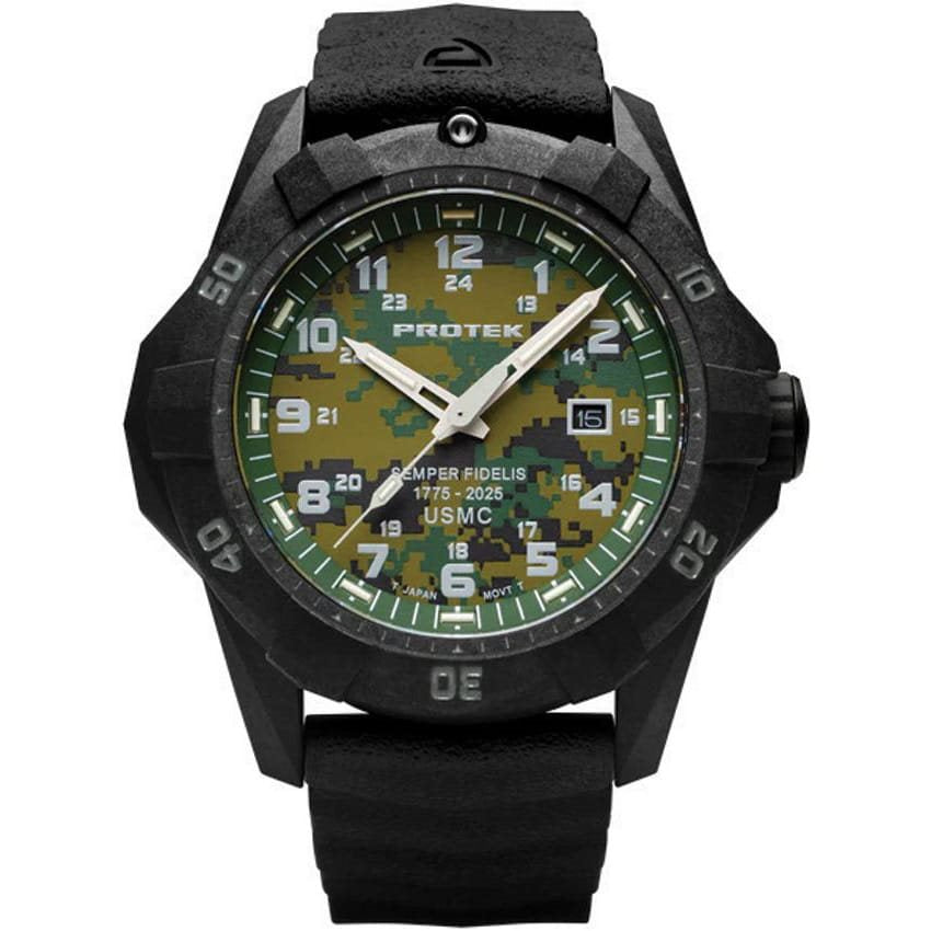Reloj USMC DIVE edición limitada 250 aniversario 300 m negro, caja 42 mm de compuesto de carbono y esfera camuflaje digital