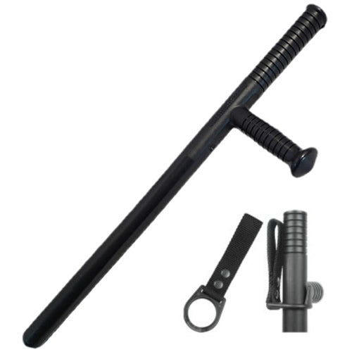 Tonfa policial redonda negra con empuñadura ranurada