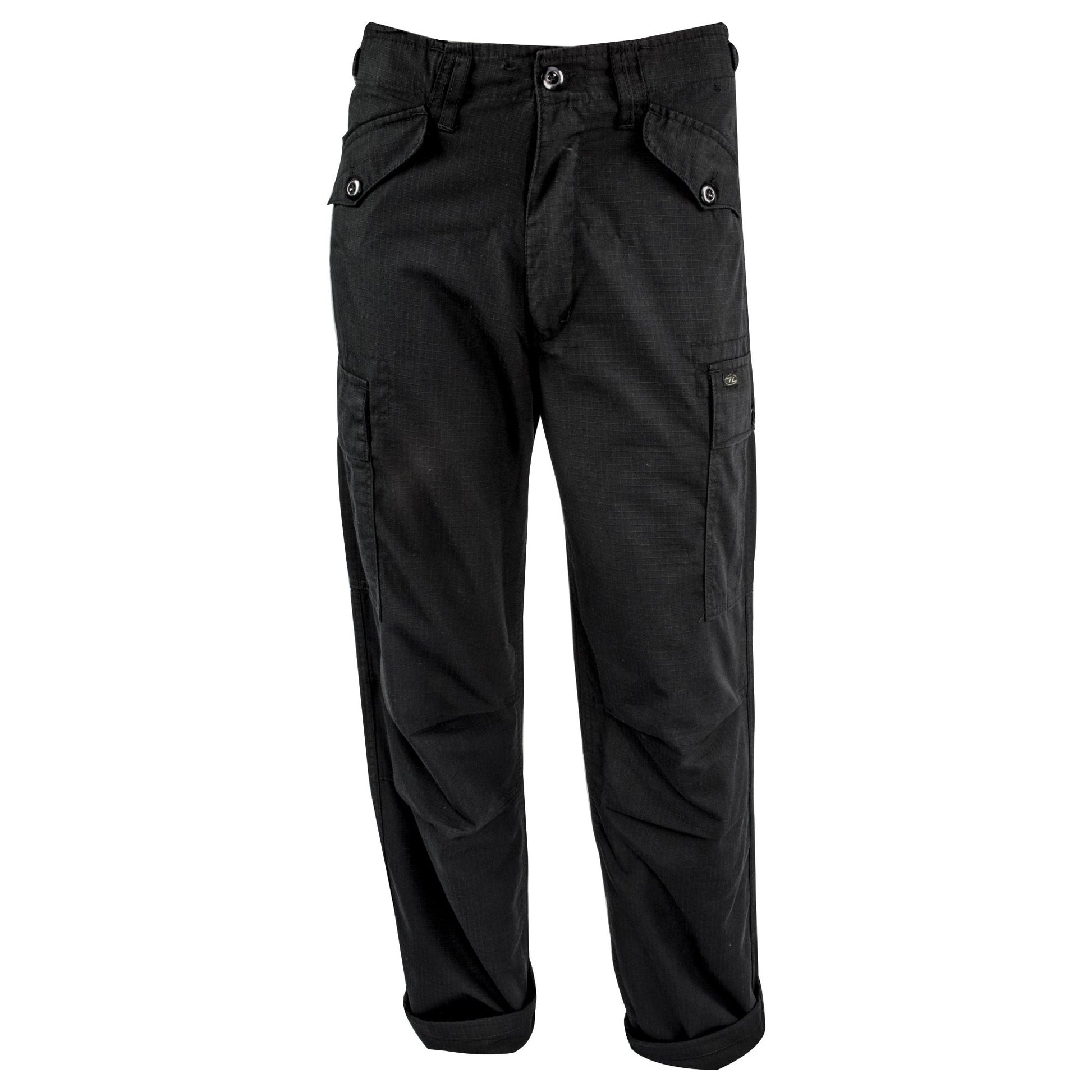 Pantalones M65 estilo militar rip-stop negros con cintura ajustable y múltiples bolsillos