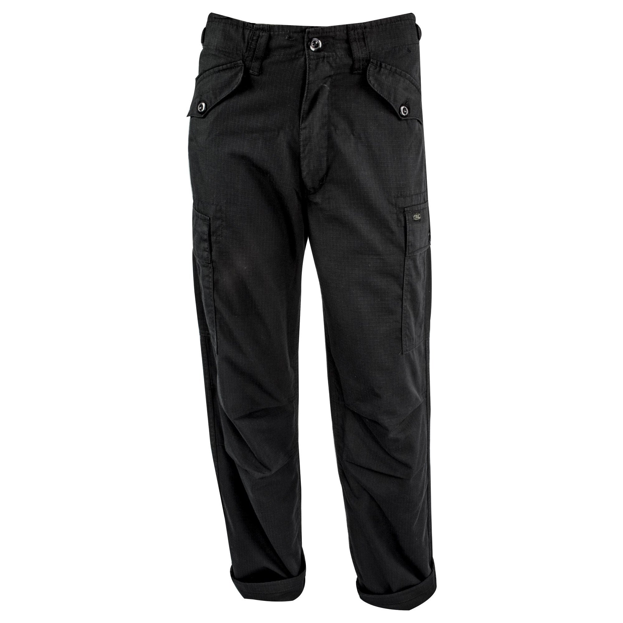 Pantalones M65 estilo militar rip-stop negros con cintura ajustable y múltiples bolsillos