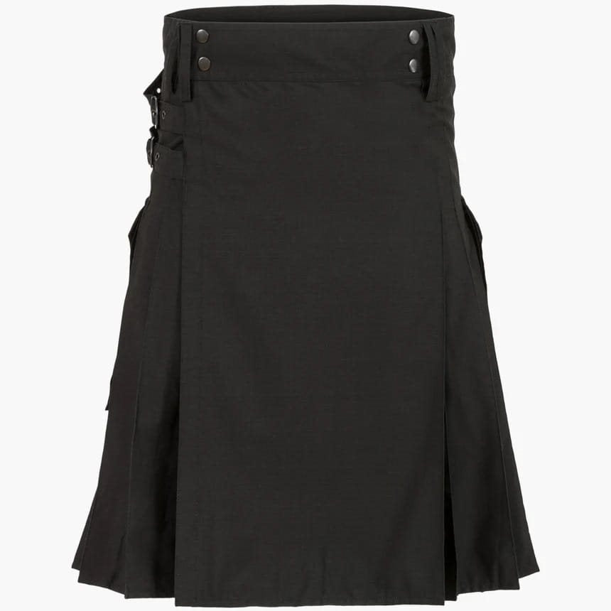 Kilt COMBAT rip-stop negro con bolsillos - vista general