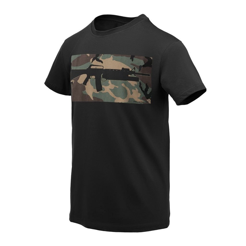 Camiseta negra Helikon-Tex con motivo M16 y lanzagranadas M203