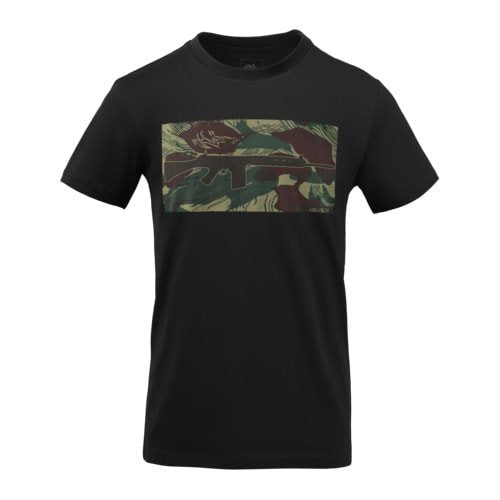 Camiseta negra con motivo del fusil FN FAL, corte clásico y estampado resistente